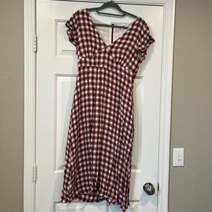 Red and white gingham print dress.
